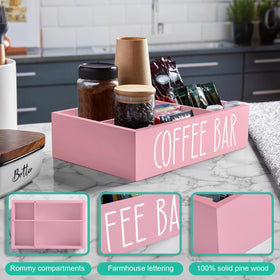 ALELION solid wood coffee station close-up reveals durable finish and smooth cleaning surface.