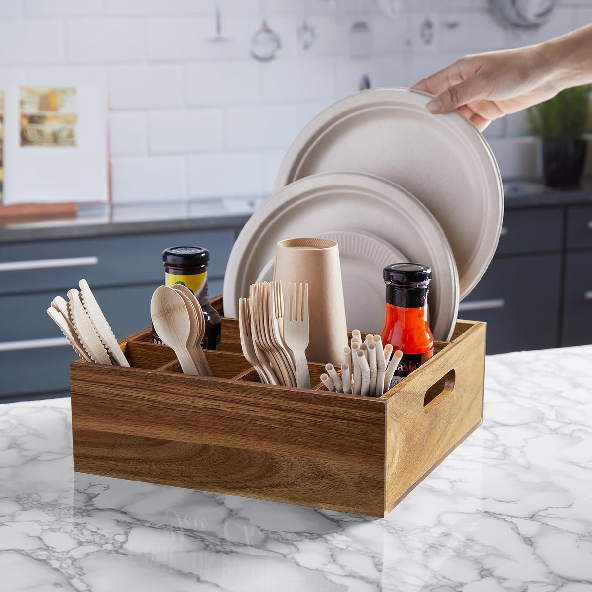 ALELION countertop utensil organizer ready for quick serving at gatherings.
