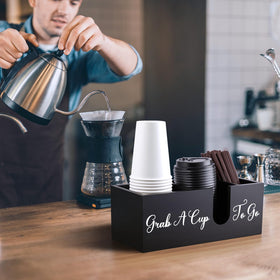 ALELION wooden coffee bar stand adds durable, stylish countertop organization.