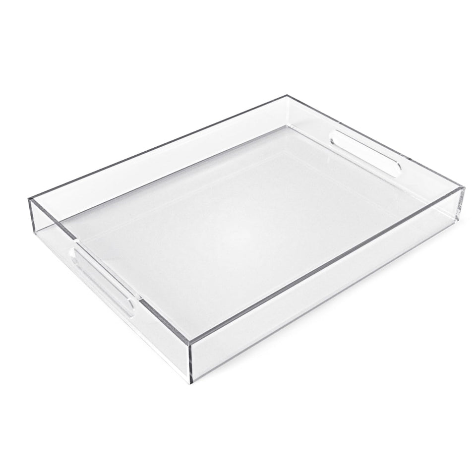 Allhercom 12x16 acrylic serving tray with handles, ideal for organized tea service.