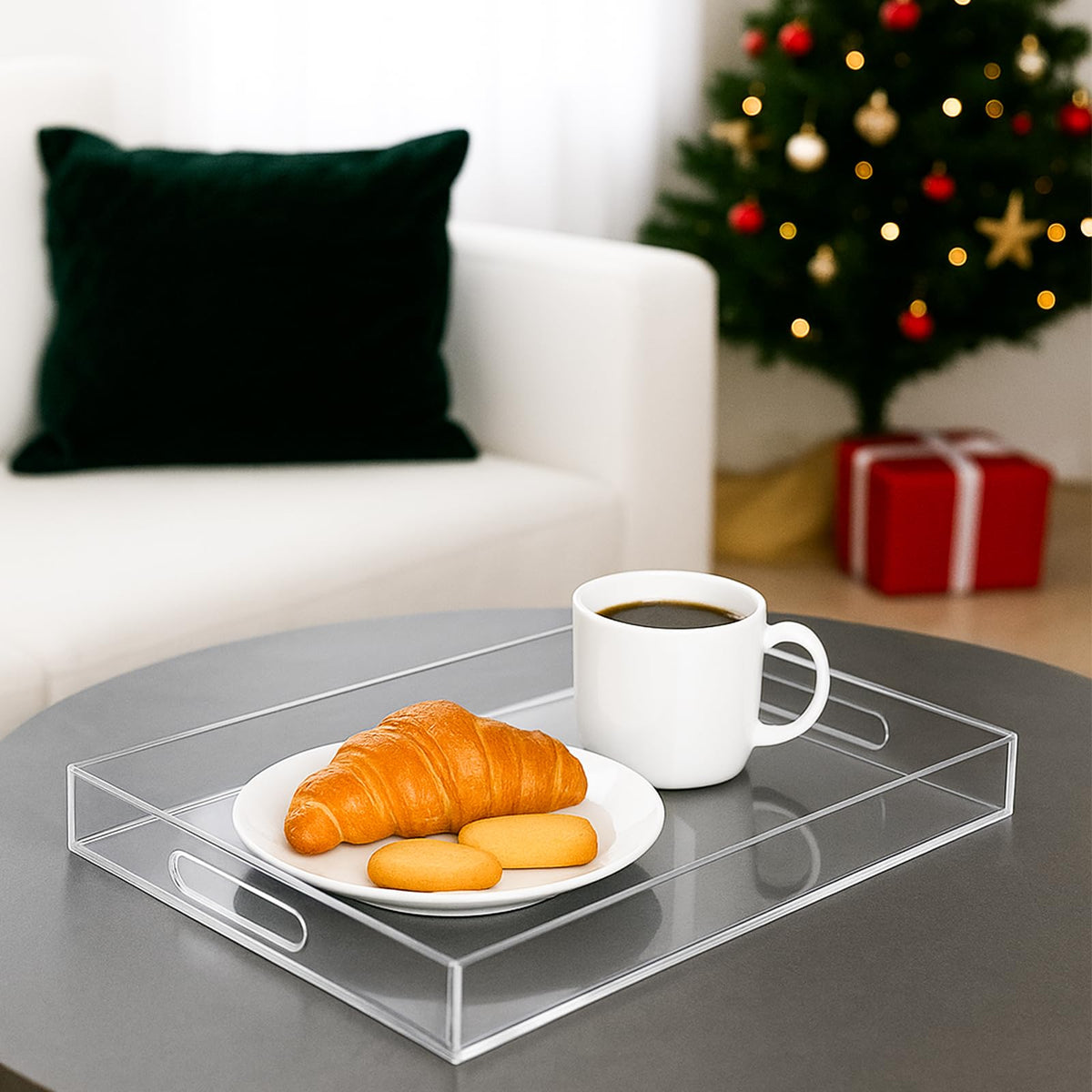 Allhercom decorative clear tray for display and quick access to essentials.