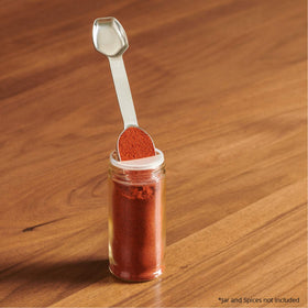 AllSpice narrow profile fits spice jars and scoops cleanly.