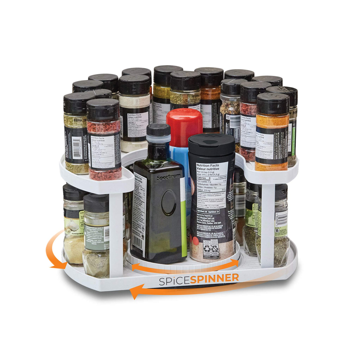 Allstar Innovations Spice Spinner two-tier organization saves cabinet space.