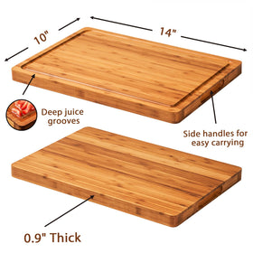 Allsum bamboo board deep grooves catch juices, keeping countertops clean.