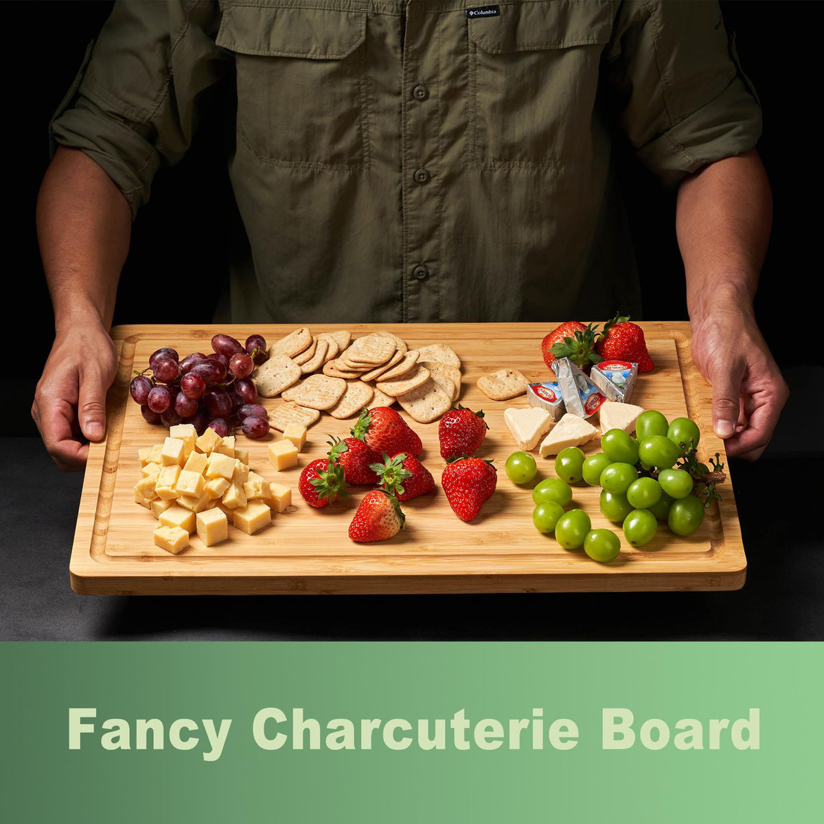 Allsum cutting board highlight with deep juice grooves to trap liquids.