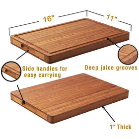 Allsum bamboo cutting board easy to clean by hand under running water.