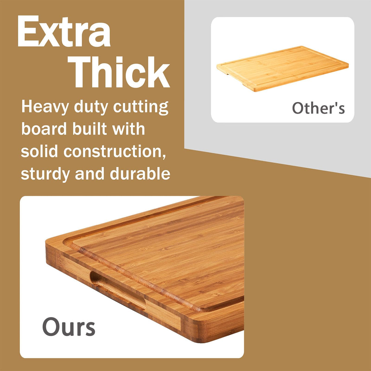 Allsum cutting board side handles provide secure grip during slicing and transfer.