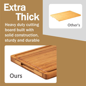 Allsum cutting board side handles provide secure grip during slicing and transfer.