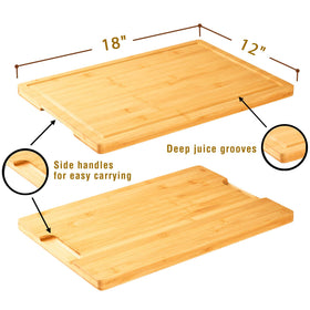 Allsum bamboo cutting board features a smooth finish for splinter-free slicing.