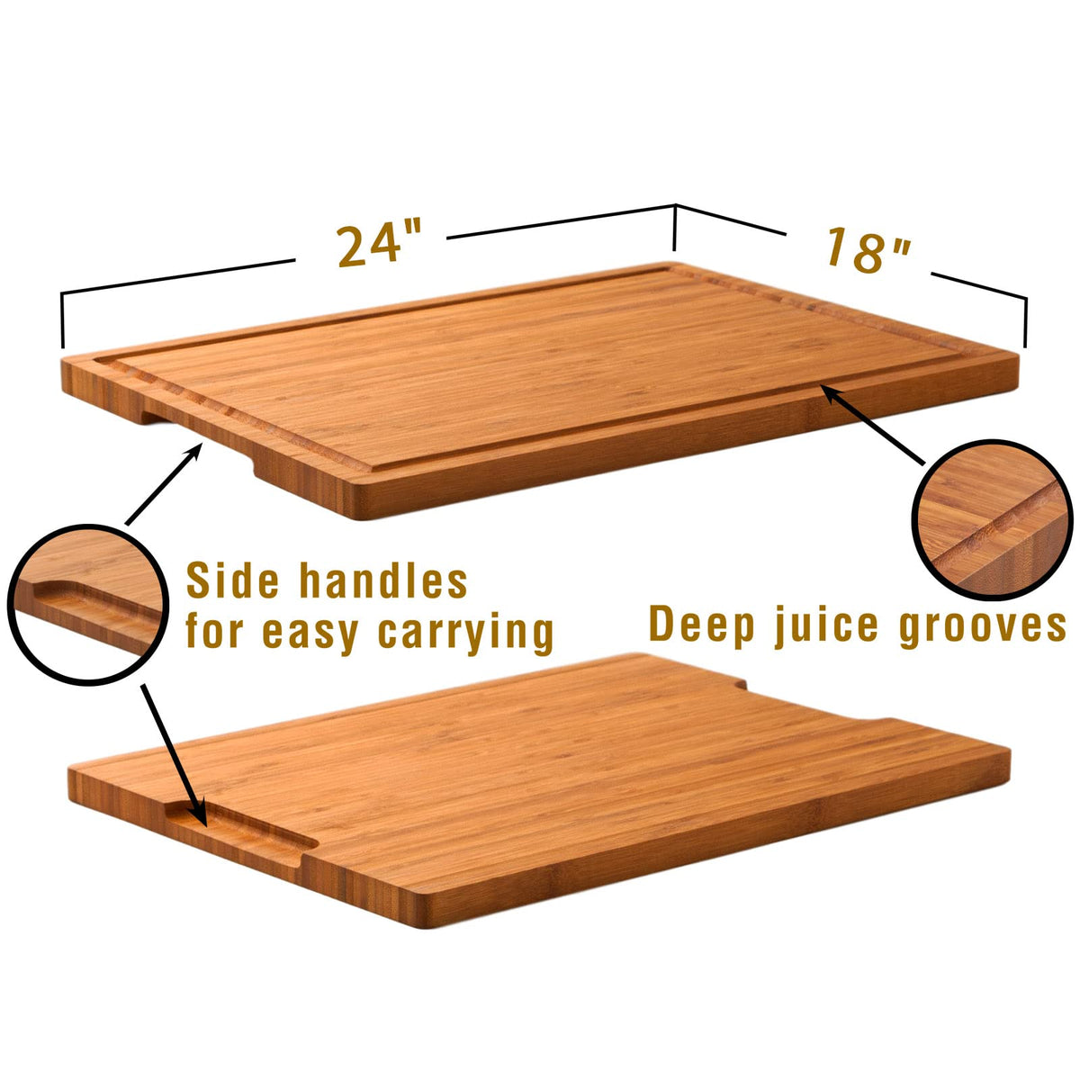 Allsum carbonized bamboo cutting board shows 3-layer construction for lasting durability.