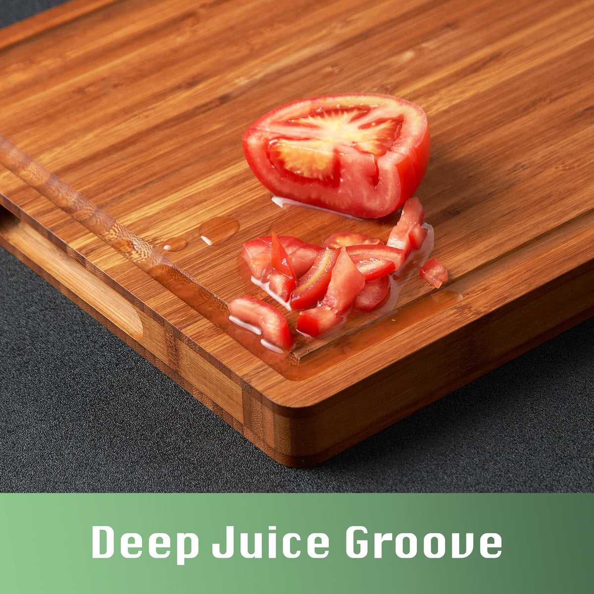 Allsum cutting board with built in handles for easy transport.