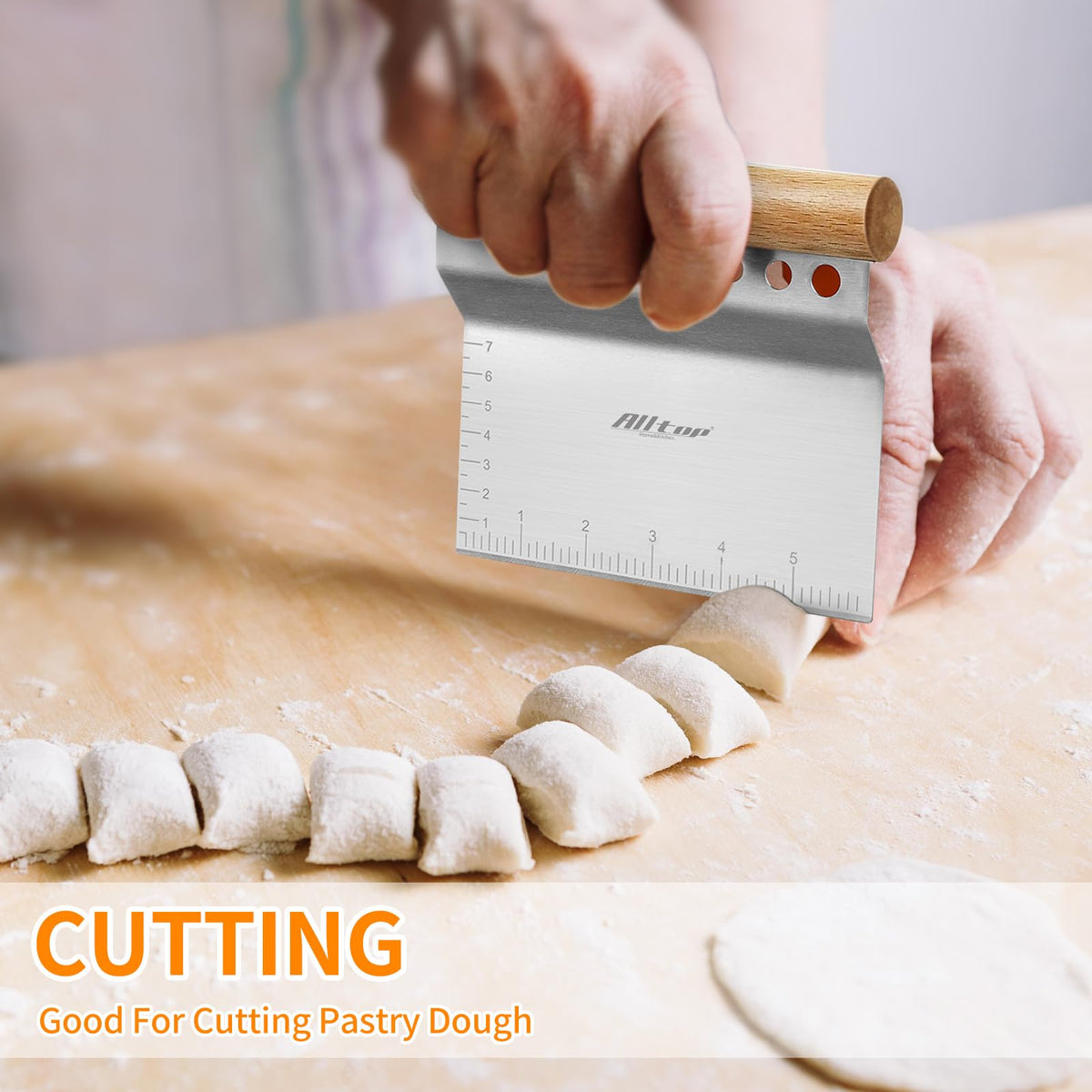 ALLTOP blade features laser-marked measurements for even portions