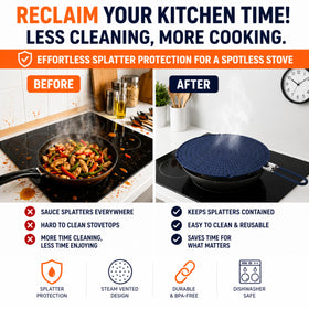 Allumerous 13 inch navy splatter screen with folding handle for easy storage