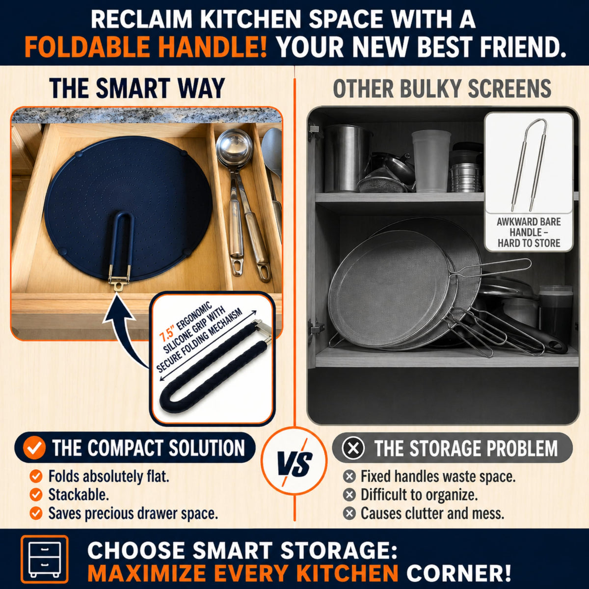 Allumerous navy splatter screen is heat resistant up to 430 F, protecting hands