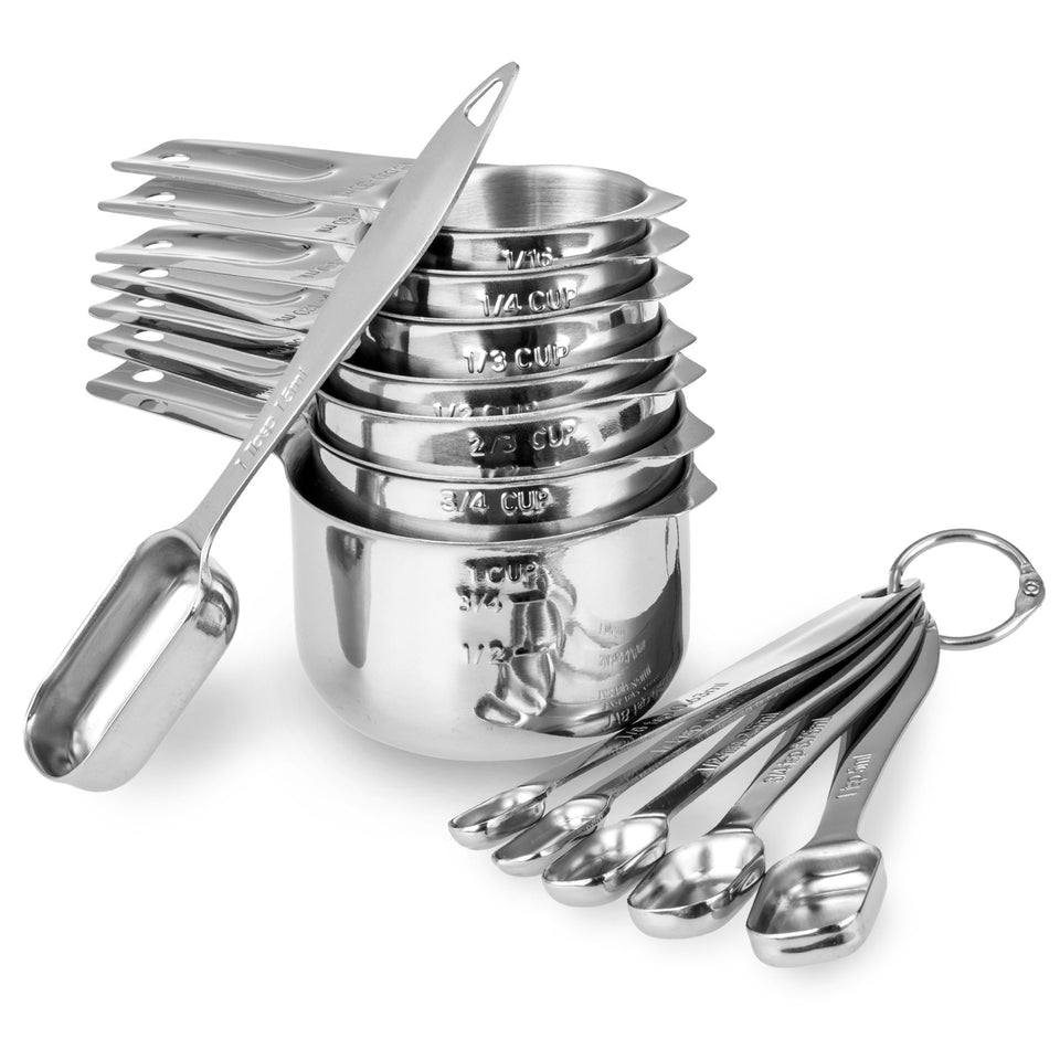 ALLWIN-HOUSEWARE W 13-piece measuring set neatly nested for space-saving storage and quick cooking prep.