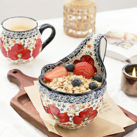 ALMA blue background floral detail showing artisan craftsmanship for daily meals