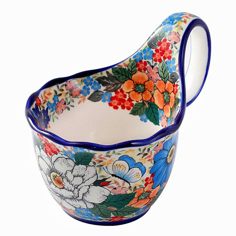 ALMA Wildflower Waltz soup bowl with large handle for easy serving of hot soup