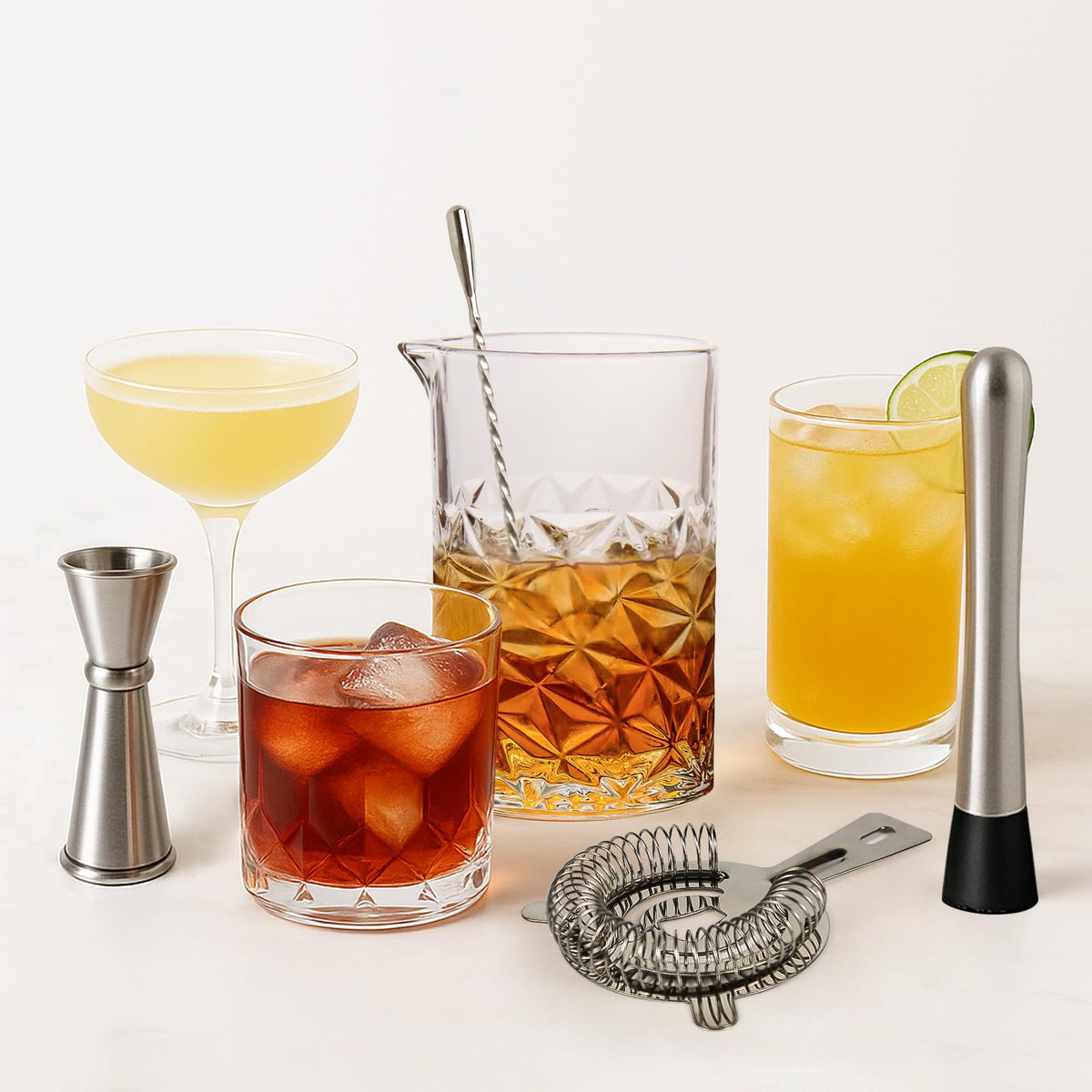 Almagic recipe card with six classic stirred cocktails for inspiration