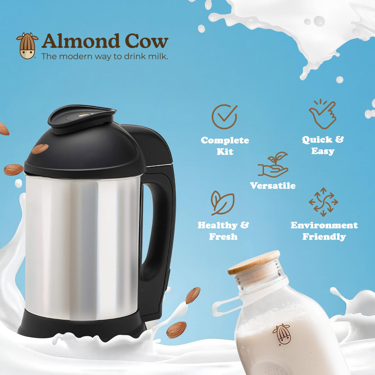 Eco-friendly Almond Cow bundle for home made milks saves waste.