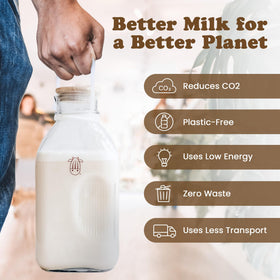 Almond Cow fridge-ready milk storage jar keeps liquids organized and fresh.
