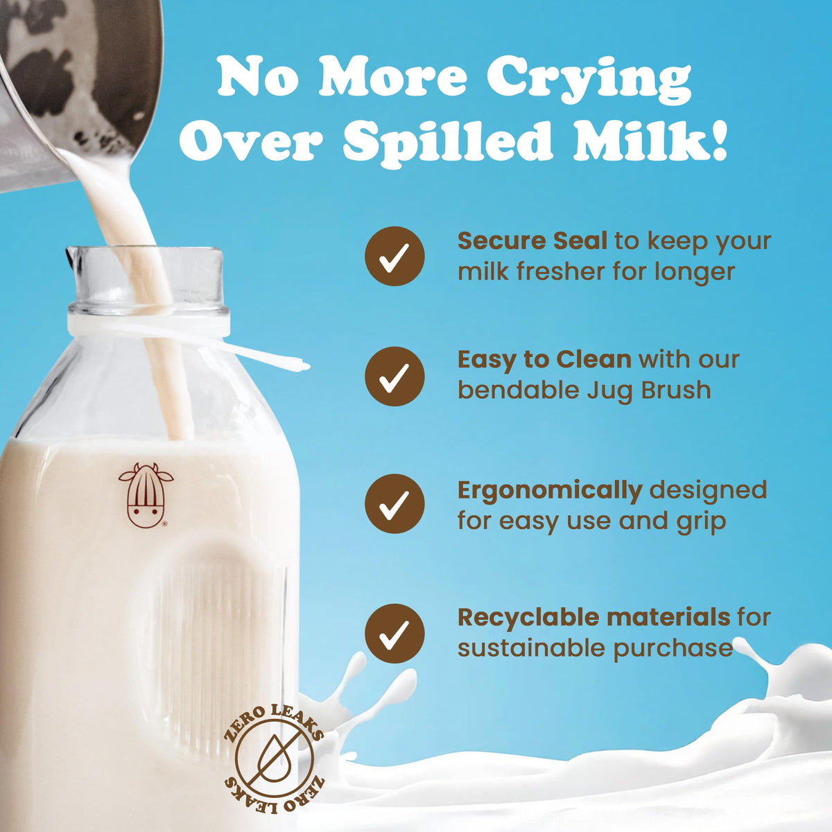 Almond Cow drip-free pour bottle reduces drips during pouring.