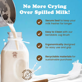 Fridge-friendly Almond Cow pitcher stores fresh milk easily.