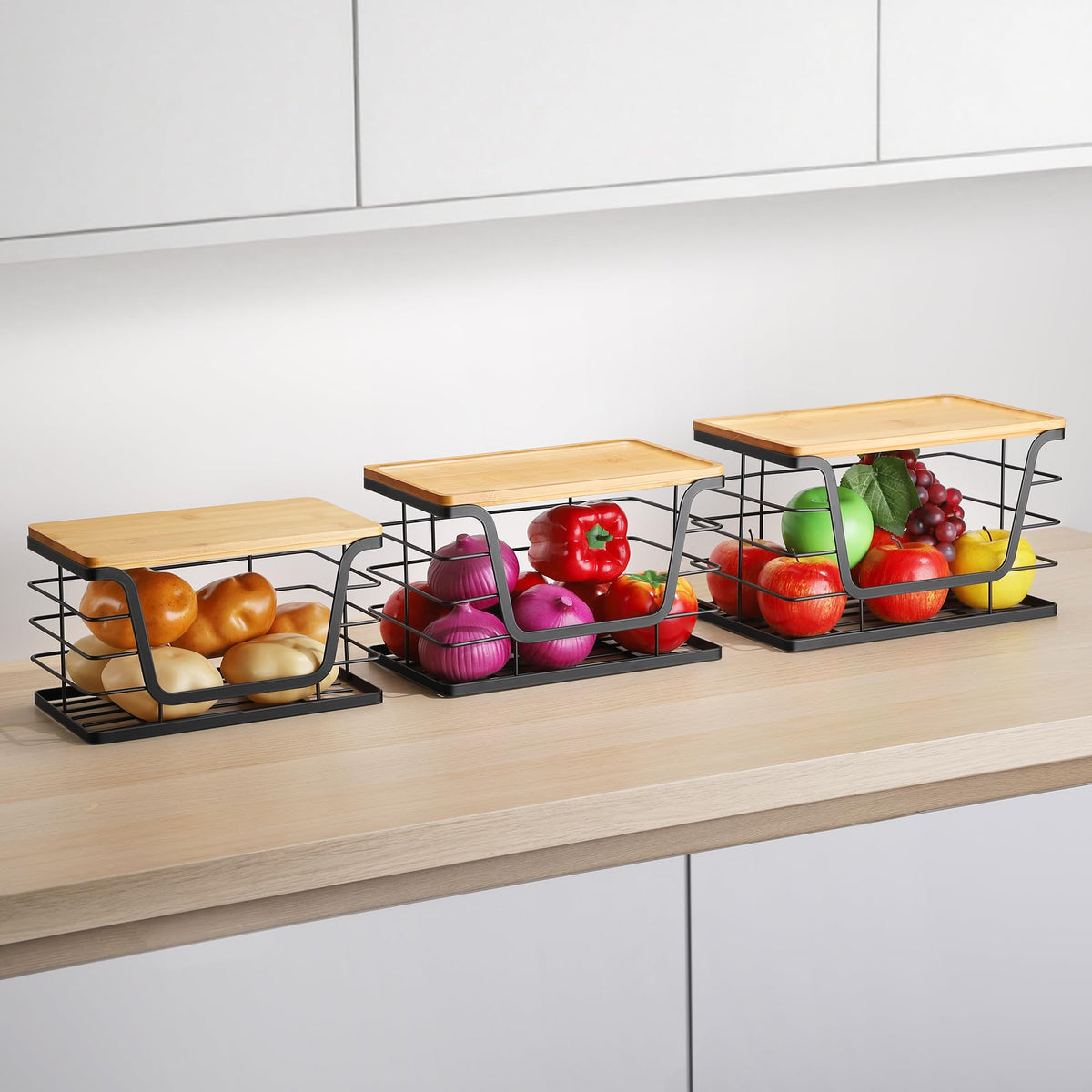 ALOCEO stackable design bins with lids; space-saving under-sink organization