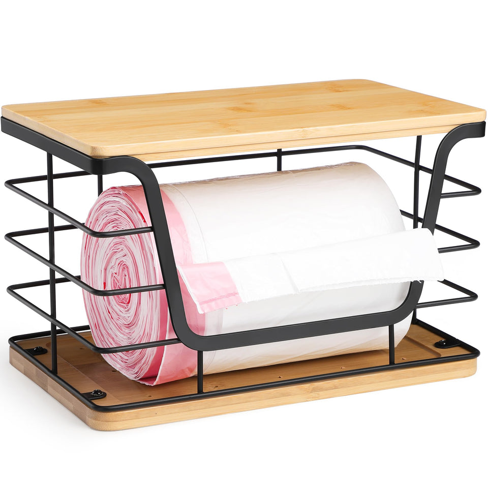 ALOECO large wire basket with bamboo top for organized kitchen counter storage