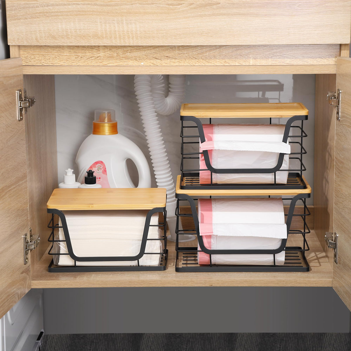 ALOCEO stainless steel and bamboo top construction for durable, stylish storage