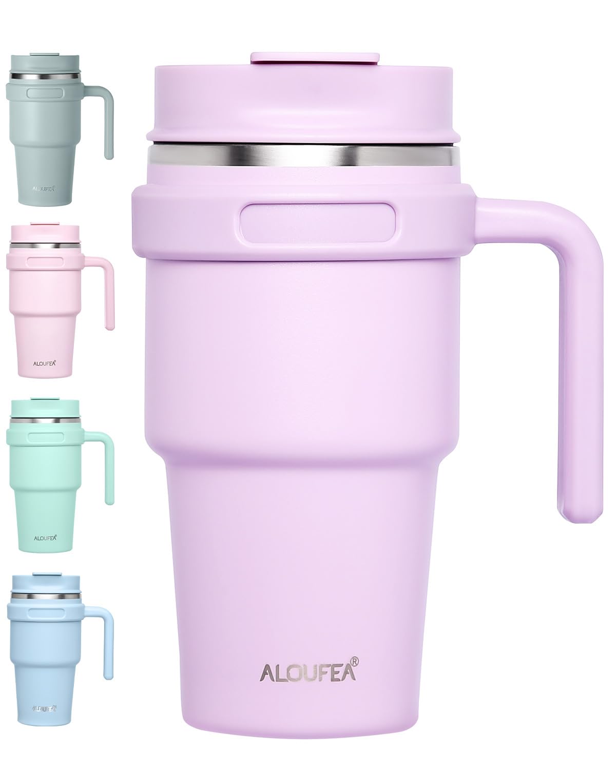ALOUFEA lavender 20oz mug with handle ensures easy sipping on the move.