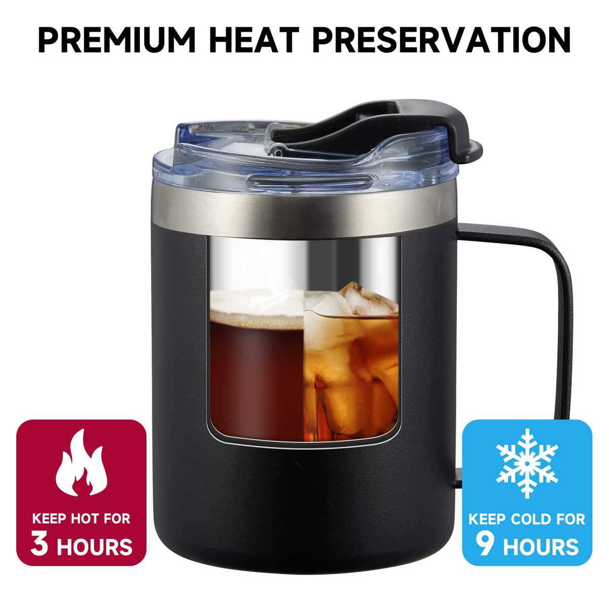 ALOUFEA double-wall vacuum tumbler in red maintains temperature longer.