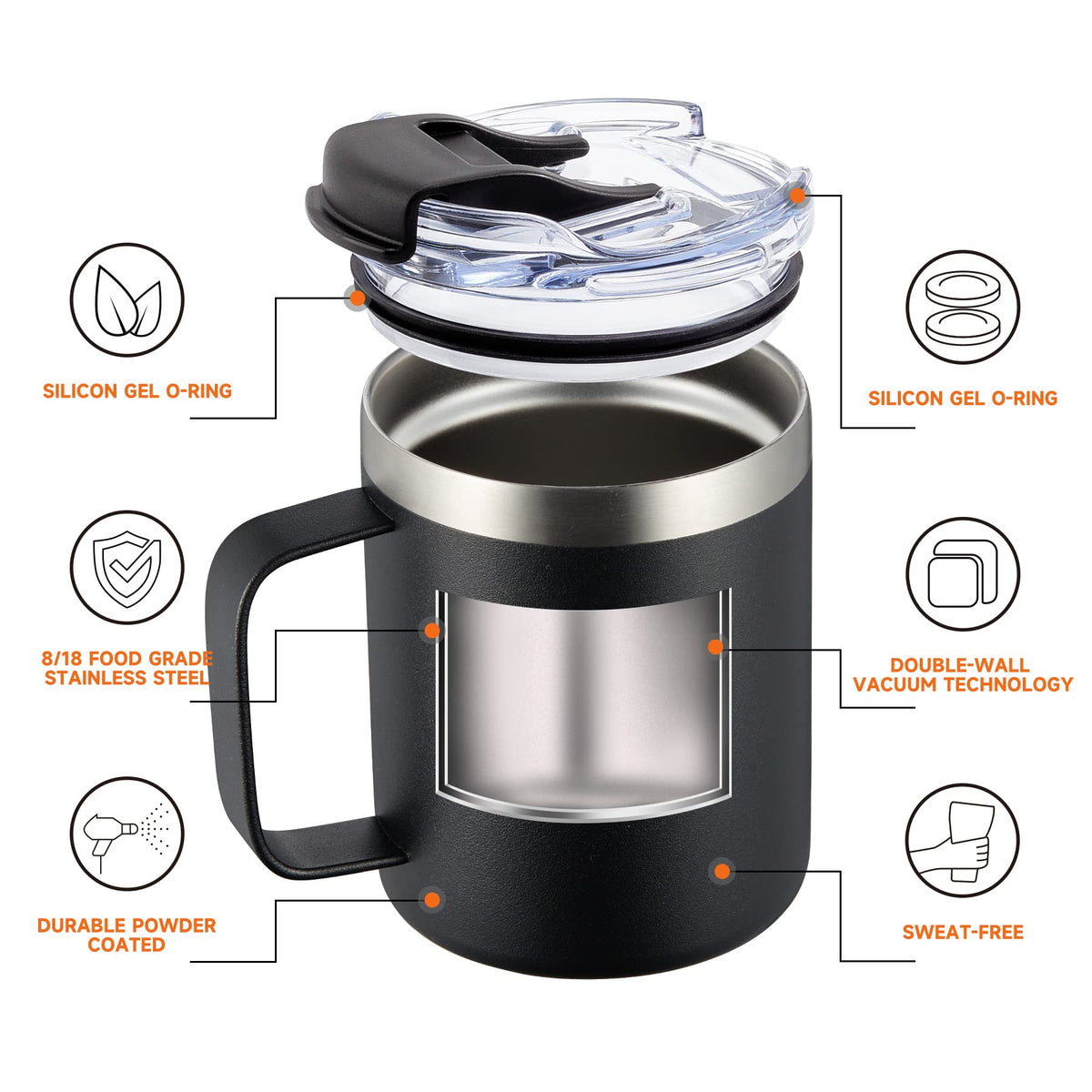 ALOUFEA stainless steel travel mug with flip lid red for spill-free travel.