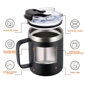 ALOUFEA stainless steel travel mug with flip lid red for spill-free travel.