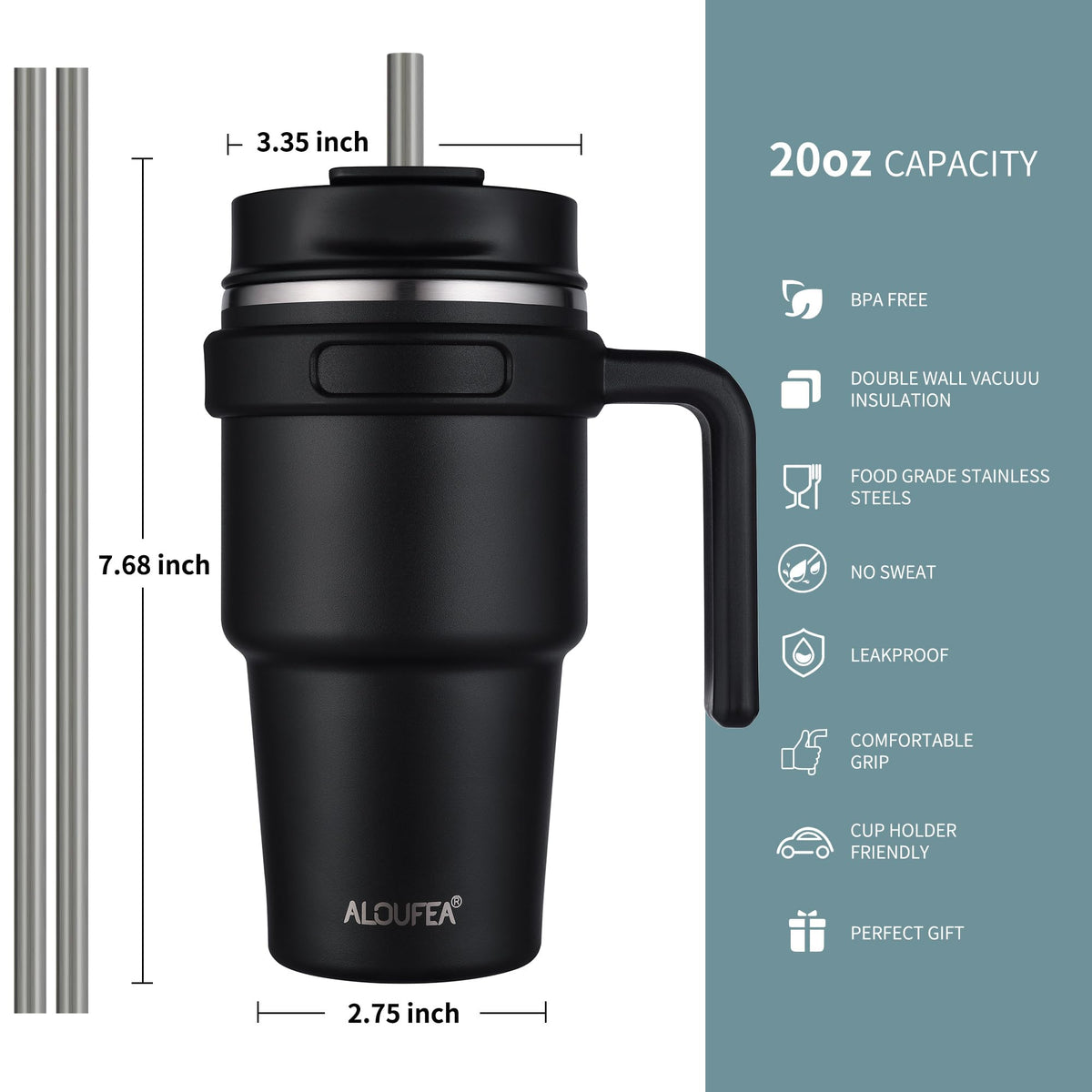 ALOUFEA stainless steel tumbler Indigo Black keeps beverages at optimal temperature
