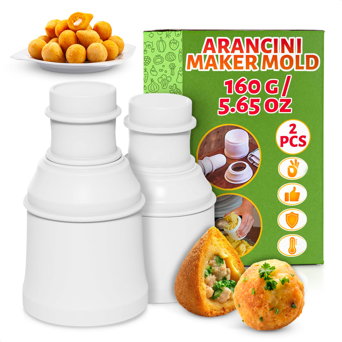 ALPENKOK arancini round mold for even filling and crispy edges.