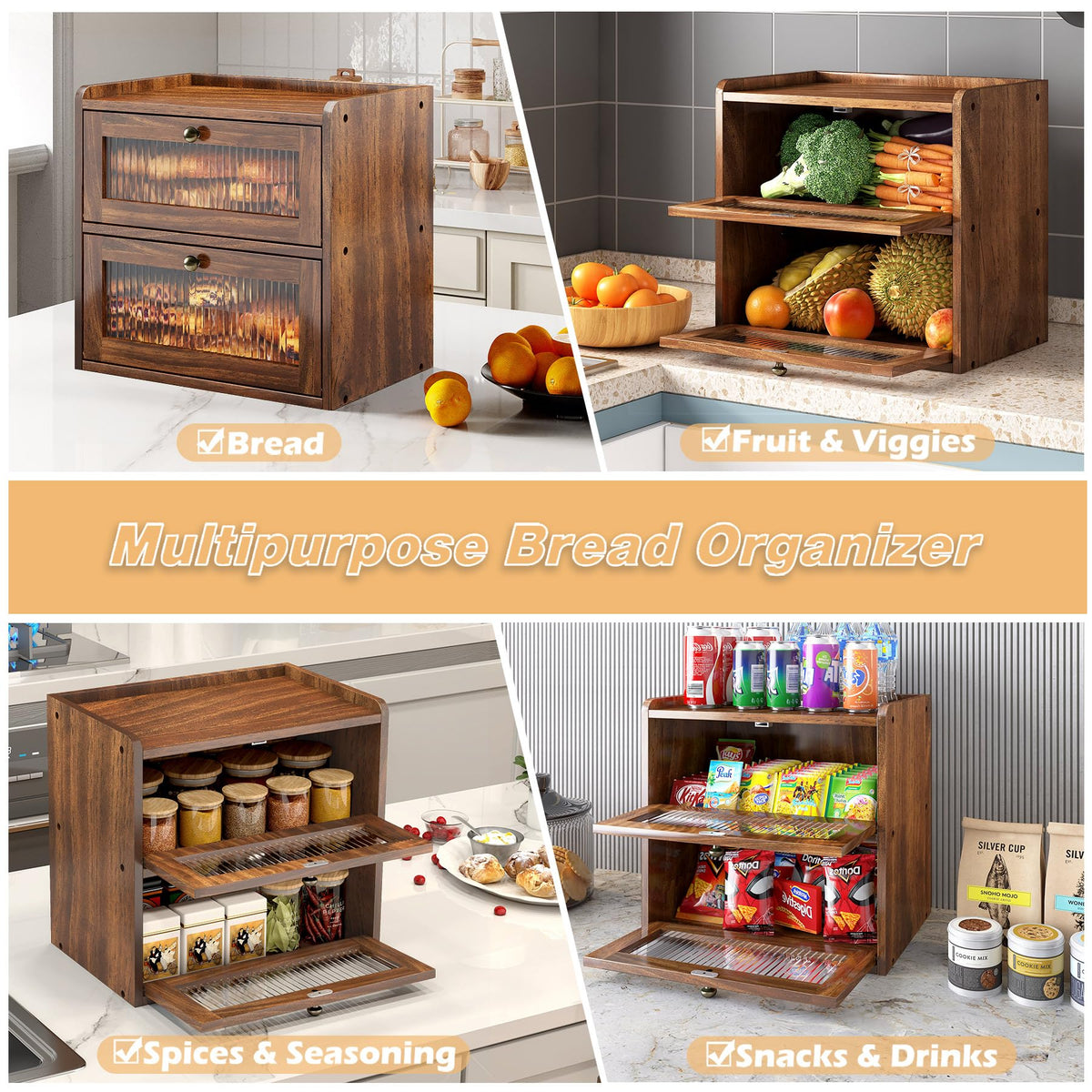 Alpeir two-layer interior maximizes space for baguettes, pastries, or snacks.