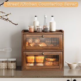 Alpeir wooden corner bread storage blends rustic style with practical counter use.