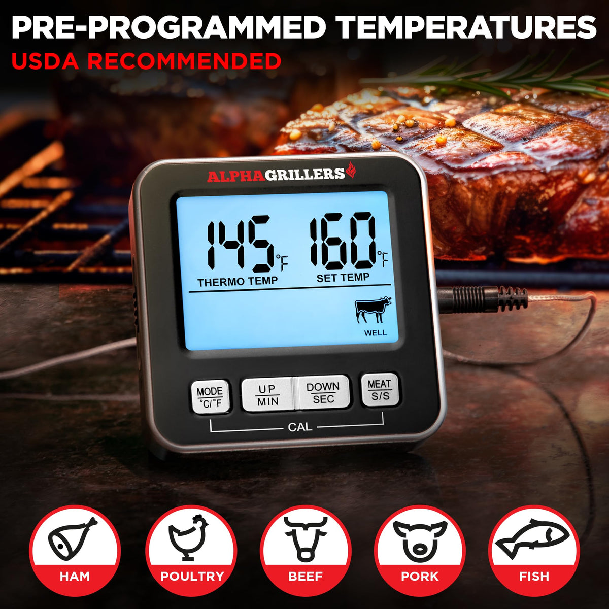 Alpha Grillers timer and alarm active during cooking