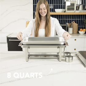 ALPHA LIVING 70012-gray 8qt chafing dish full-size pan tray ready for use.
