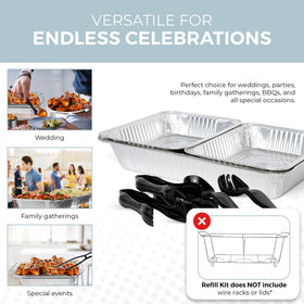 ALPHA LIVING chafing kit suited for weddings and parties, keeping guests' favorites warm.