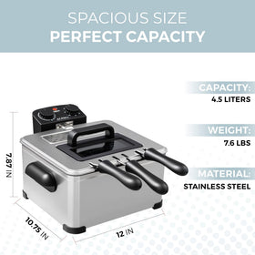 Alpha Living Deep Fryer 4.5L capacity for larger servings.