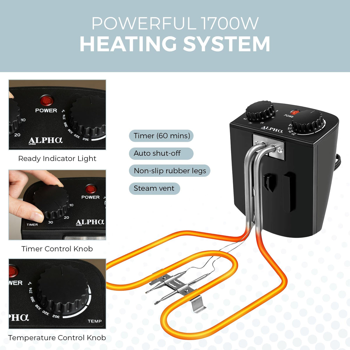 Alpha Living Deep Fryer adjustable temperature control for precision.