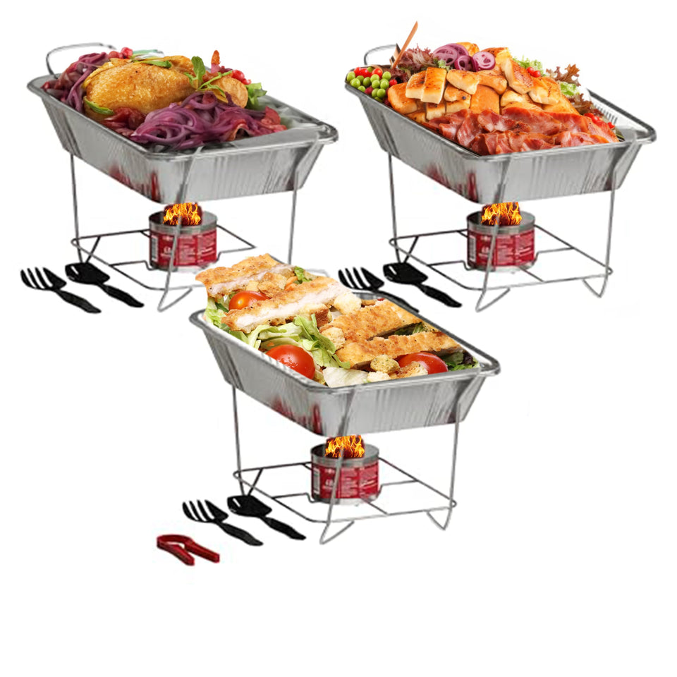 Alpha Living disposable chafing dish set in package, a complete buffet kit for events.