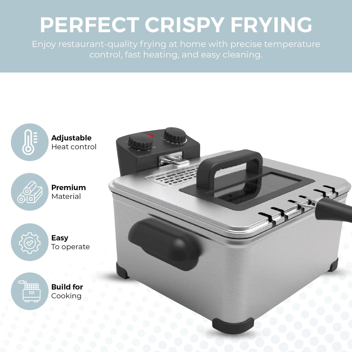 Alpha Living Electric Deep Fryer basket collection preps multiple batches.