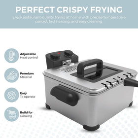 Alpha Living Electric Deep Fryer basket collection preps multiple batches.