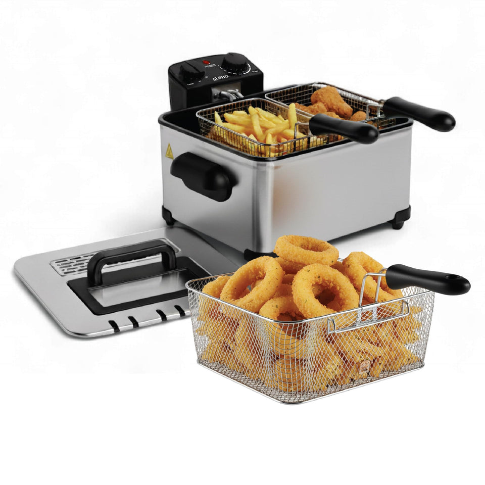 Alpha Living Electric Deep Fryer lid view shows monitoring window.