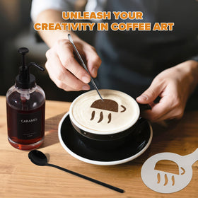 ALPIRIRAL coffee art pen and stencil kit for latte designs.