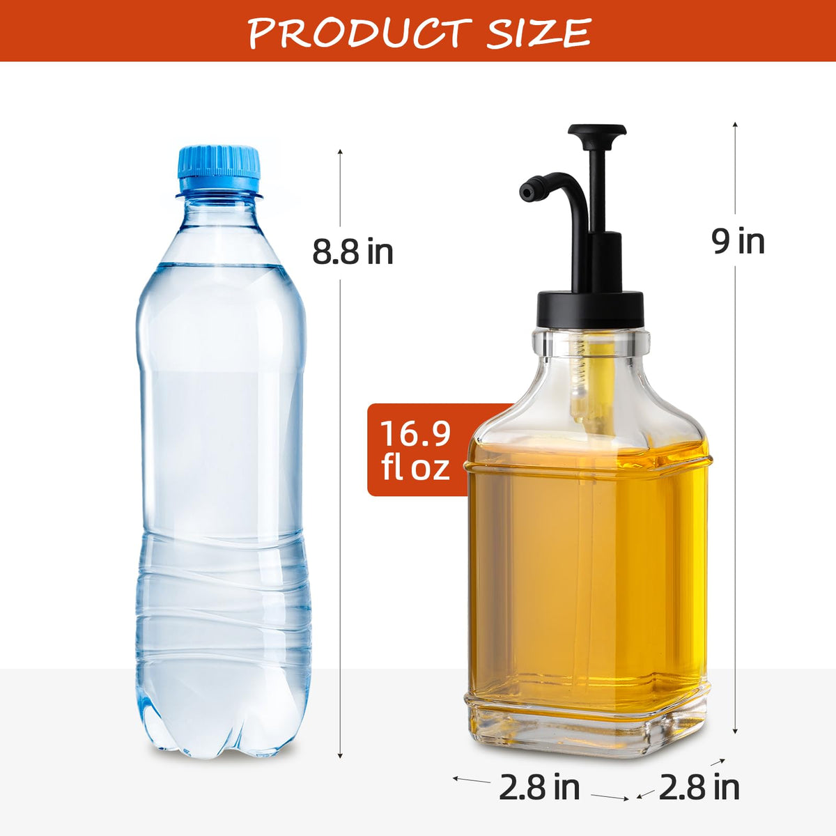 ALPIRIRAL glass syrup dispenser with pump for precise pour control.