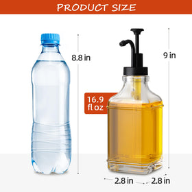 ALPIRIRAL glass syrup dispenser with pump for precise pour control.