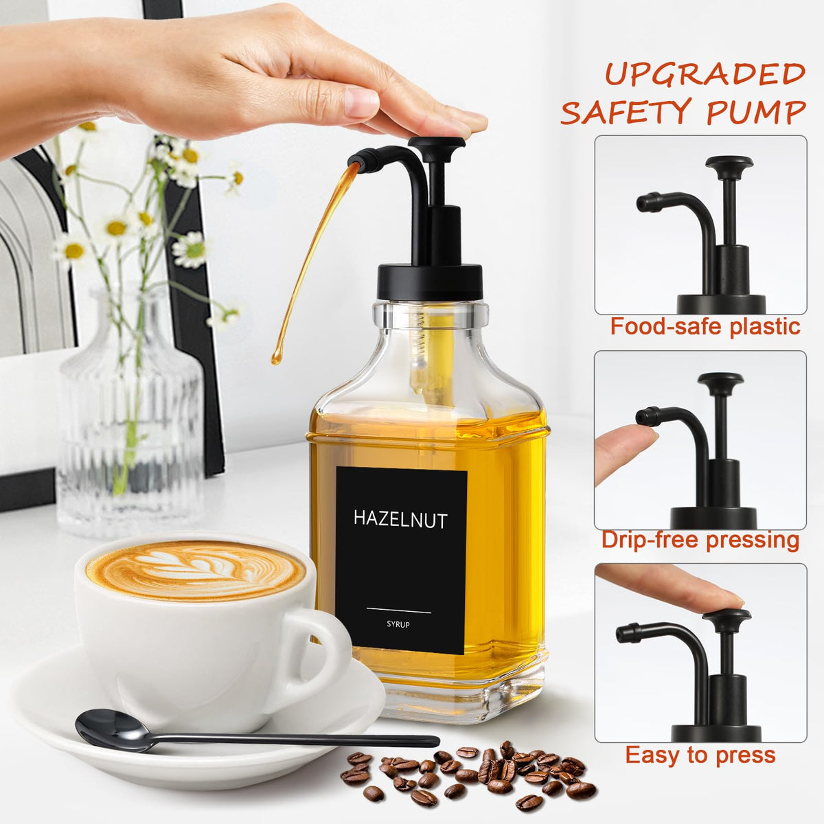 ALPIRIRAL syrup labels and spoons simplify labeling and measuring.